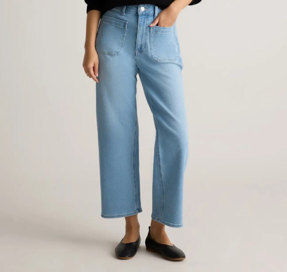 Quince Stretch High Rise Patch Pocket Wide Leg Jeans (30)